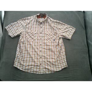 Alaskan Hardgear Shirt Mens 2XL Brown Plaid Short Sleeve Outdoor Fishing Nylon